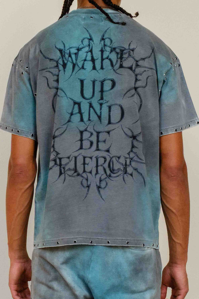 [FRT2248] BEWARE WAKE UP & BE FIERCE GREEN MIST SCORPION CROPPED TEE