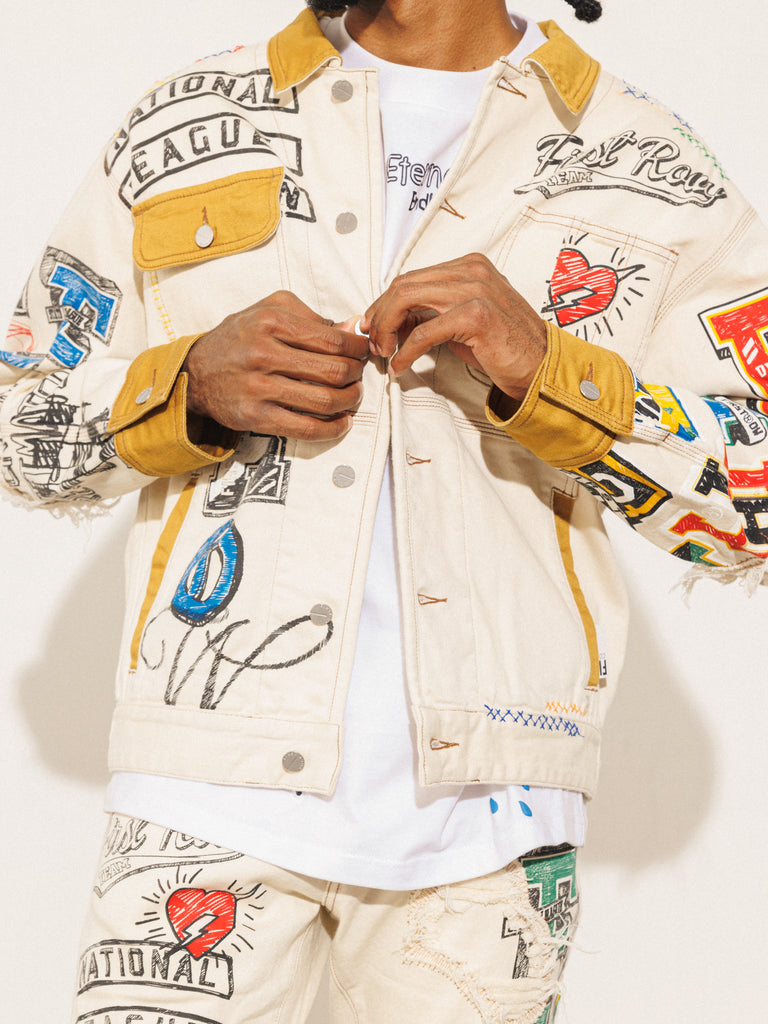 ALL OVER HAND-DRAWN NOSTALGIC FIT TRUCKER JACKET