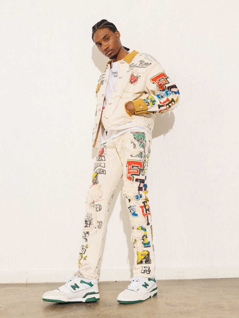 ALL OVER HAND-DRAWN NOSTALGIC FIT TRUCKER JACKET