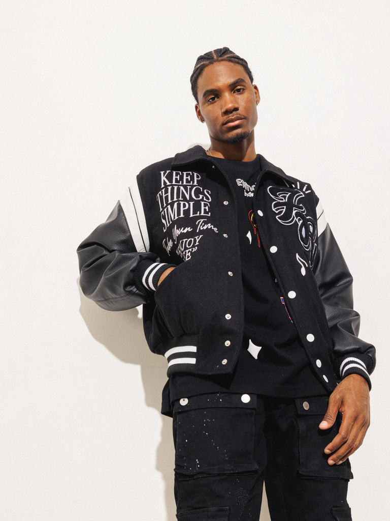 BLACK YIN&YANG VARSITY JACKET