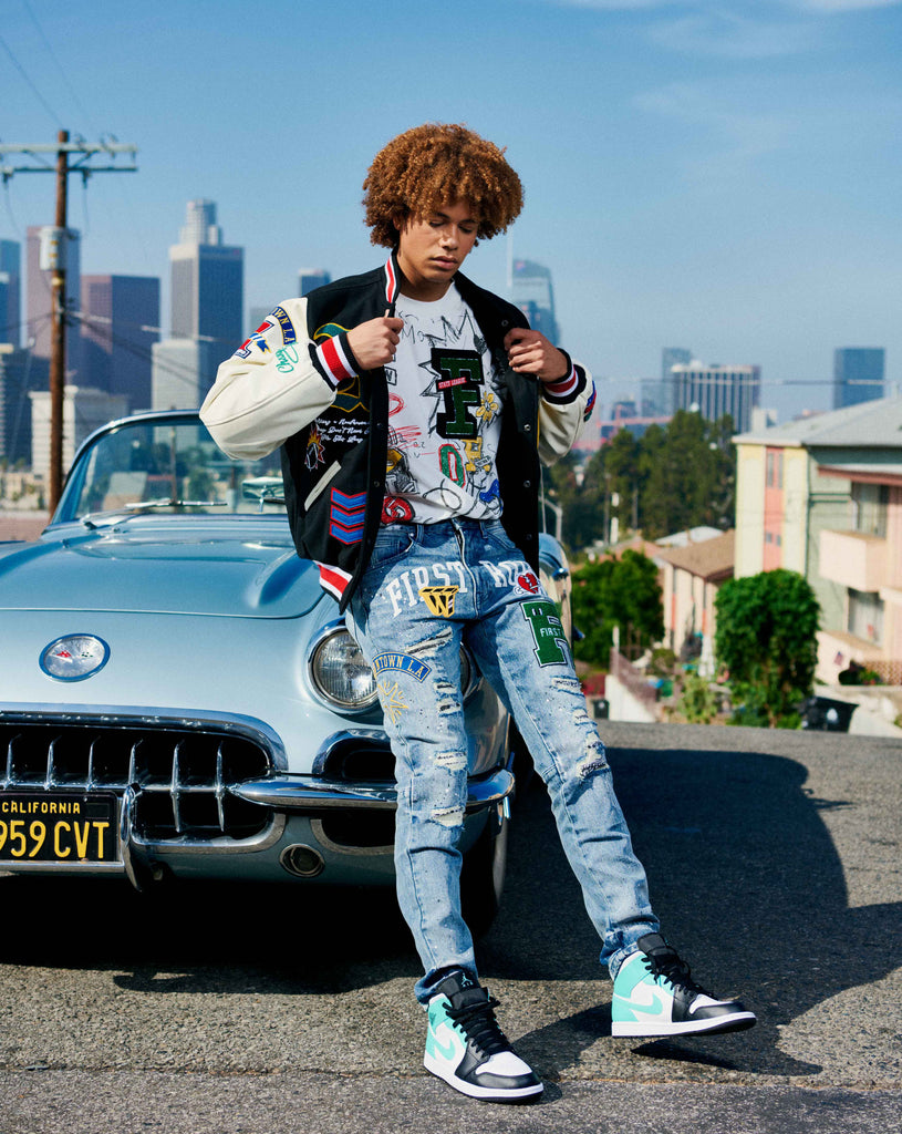 VARSITY PATCHED SLIM DENIM