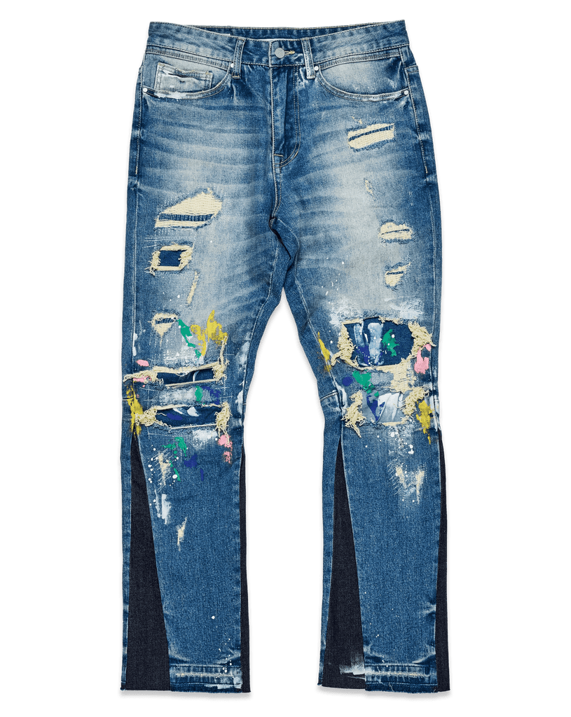 KNEE DESTROYED SLIM STRAIGHT DENIM