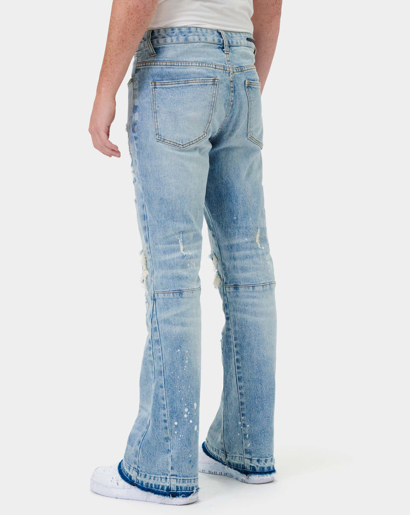 KNEE DESTROYED SLIM FLARE DENIM
