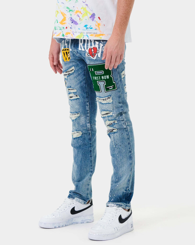 VARSITY PATCHED SLIM DENIM