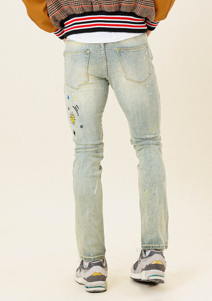 ALL OVER EMBROIDERED  SLIM FIT PANTS
