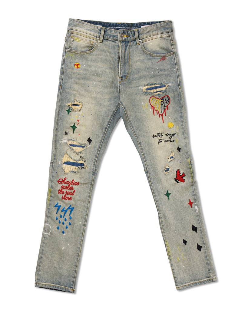 ALL OVER EMBROIDERED  SLIM FIT PANTS