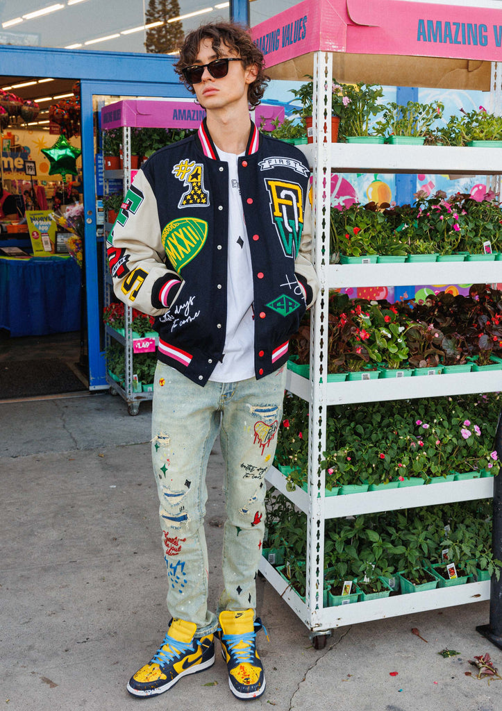 ALL OVER EMBROIDERED  SLIM FIT PANTS