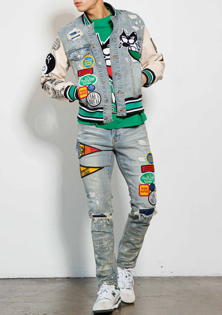 SPRING  BREAK MULTI PATCHES  SLIM FIT PANTS