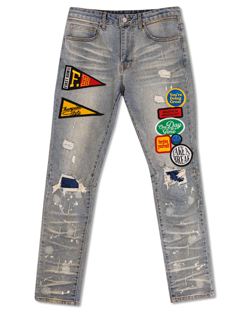 SPRING  BREAK MULTI PATCHES  SLIM FIT PANTS
