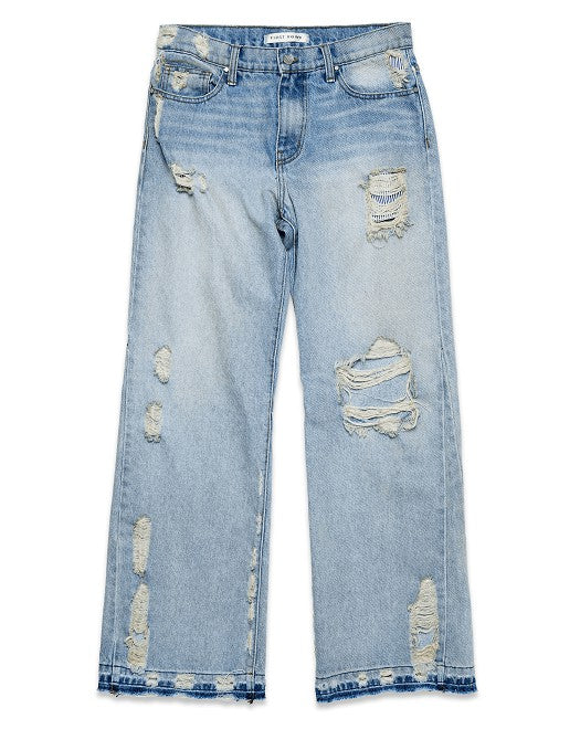 KNEE DESTROYED RELAXED FLARE DENIM