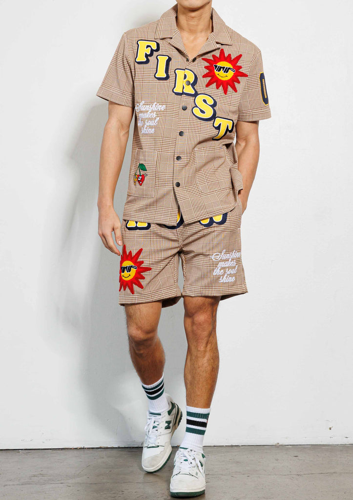 GLEN CHECK MULTI PATCH  WOVEN BOWLING SHIRTS