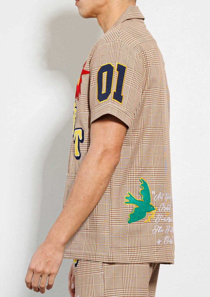 GLEN CHECK MULTI PATCH  WOVEN BOWLING SHIRTS