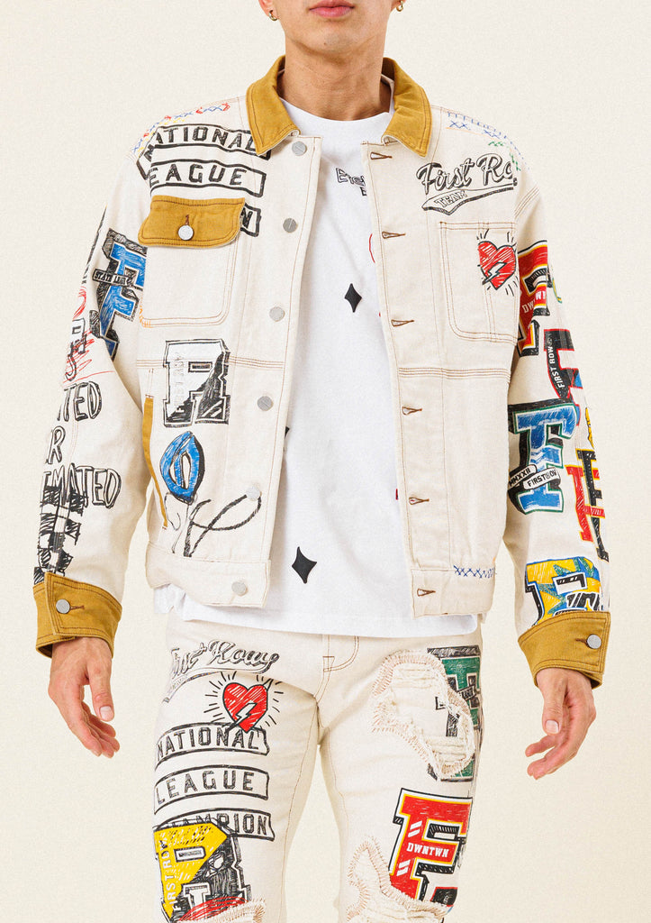 ALL OVER HAND-DRAWN NOSTALGIC FIT TRUCKER JACKET