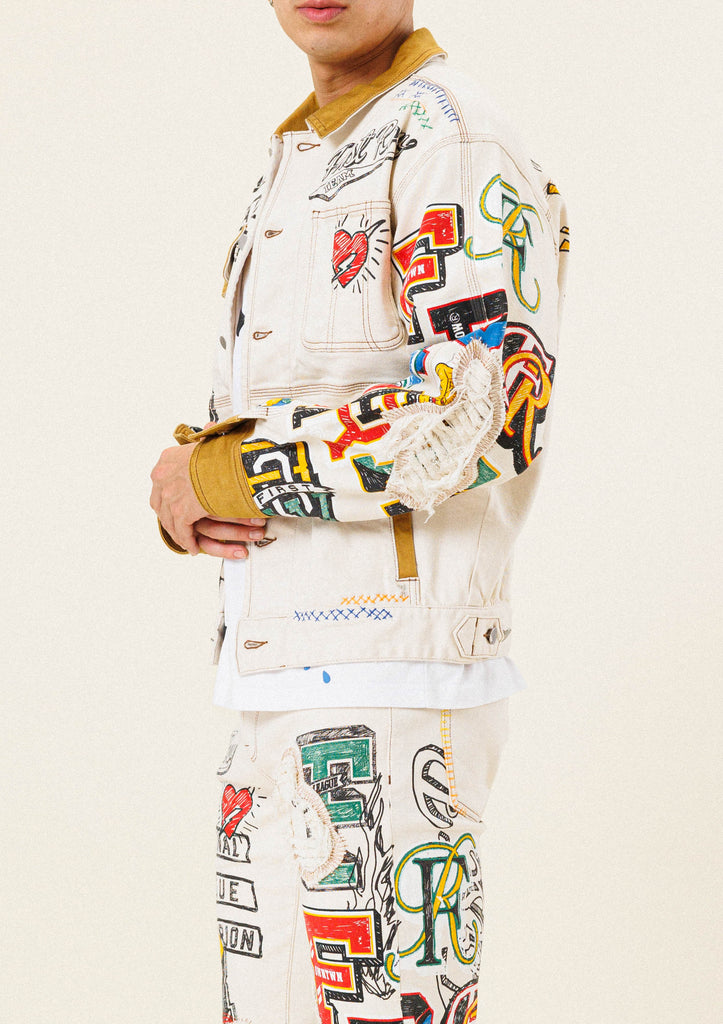 ALL OVER HAND-DRAWN NOSTALGIC FIT TRUCKER JACKET