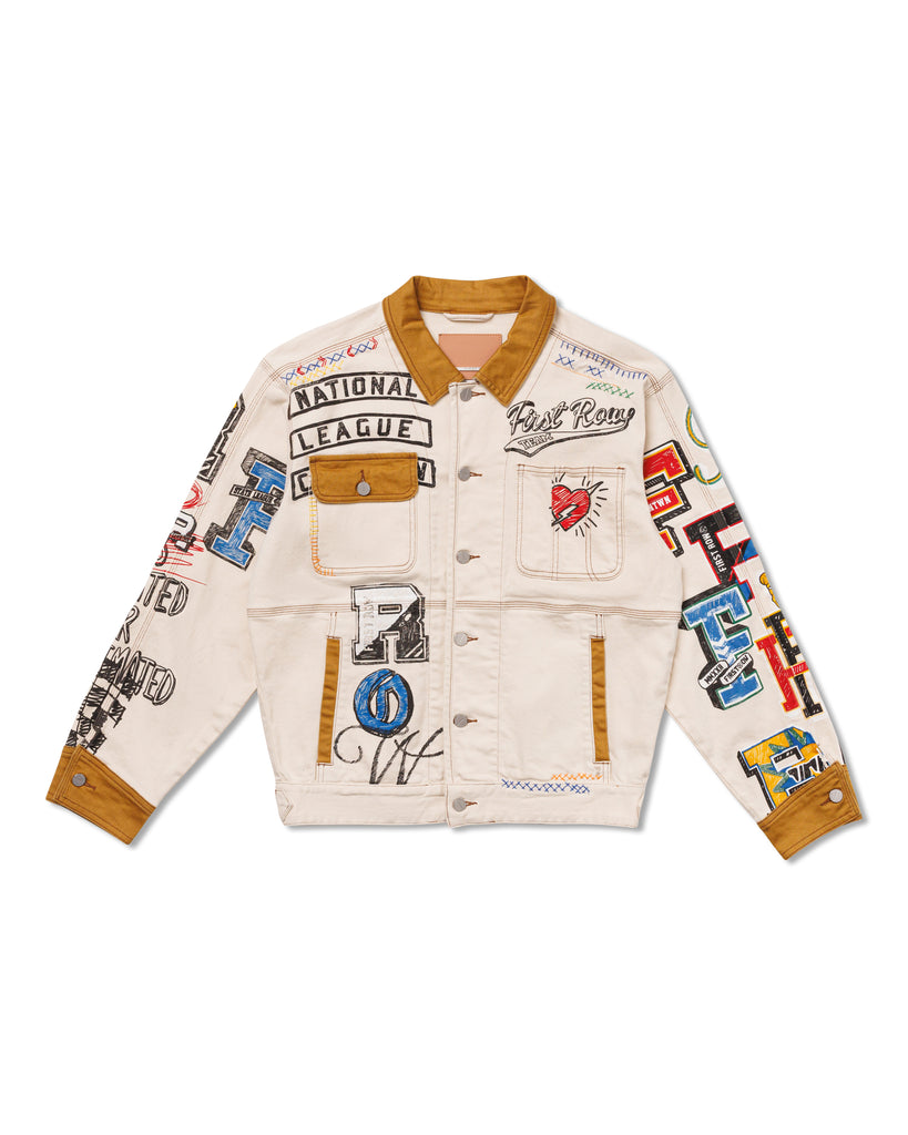 ALL OVER HAND-DRAWN NOSTALGIC FIT TRUCKER JACKET