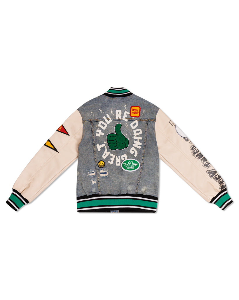 SPRING  BREAK CHENILE PATCH DENIM JACKET