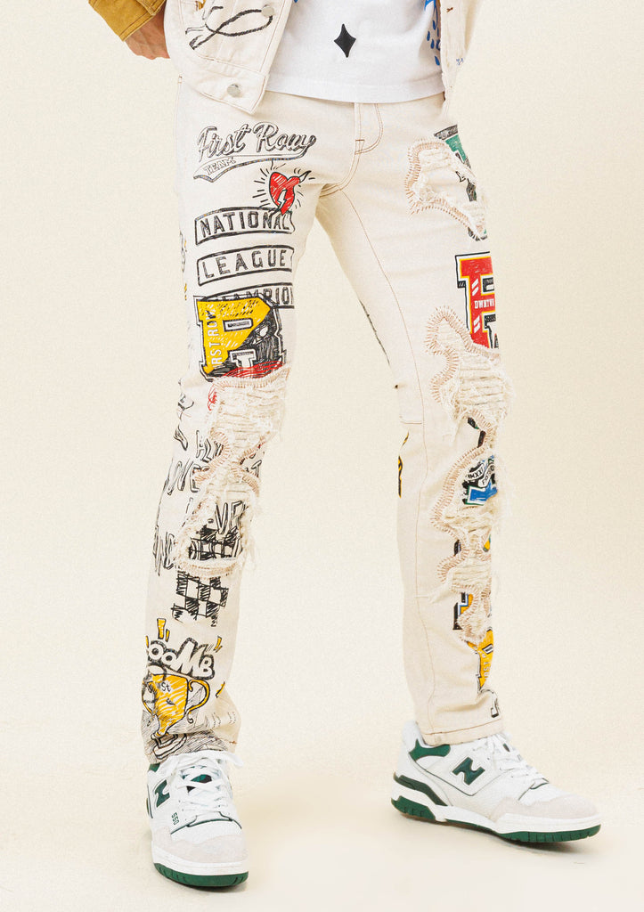 ALL OVER HAND-DRAWN SLIM FIT PANTS