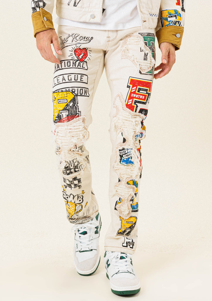 ALL OVER HAND-DRAWN SLIM FIT PANTS