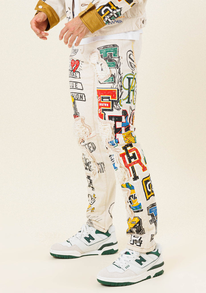 ALL OVER HAND-DRAWN SLIM FIT PANTS