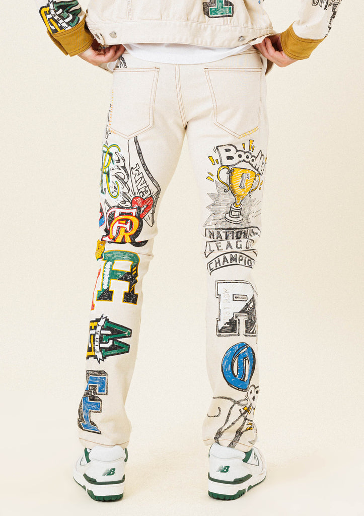 ALL OVER HAND-DRAWN SLIM FIT PANTS