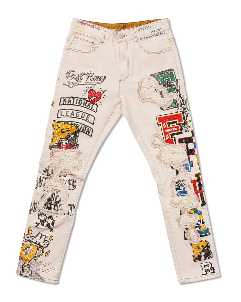 ALL OVER HAND-DRAWN SLIM FIT PANTS