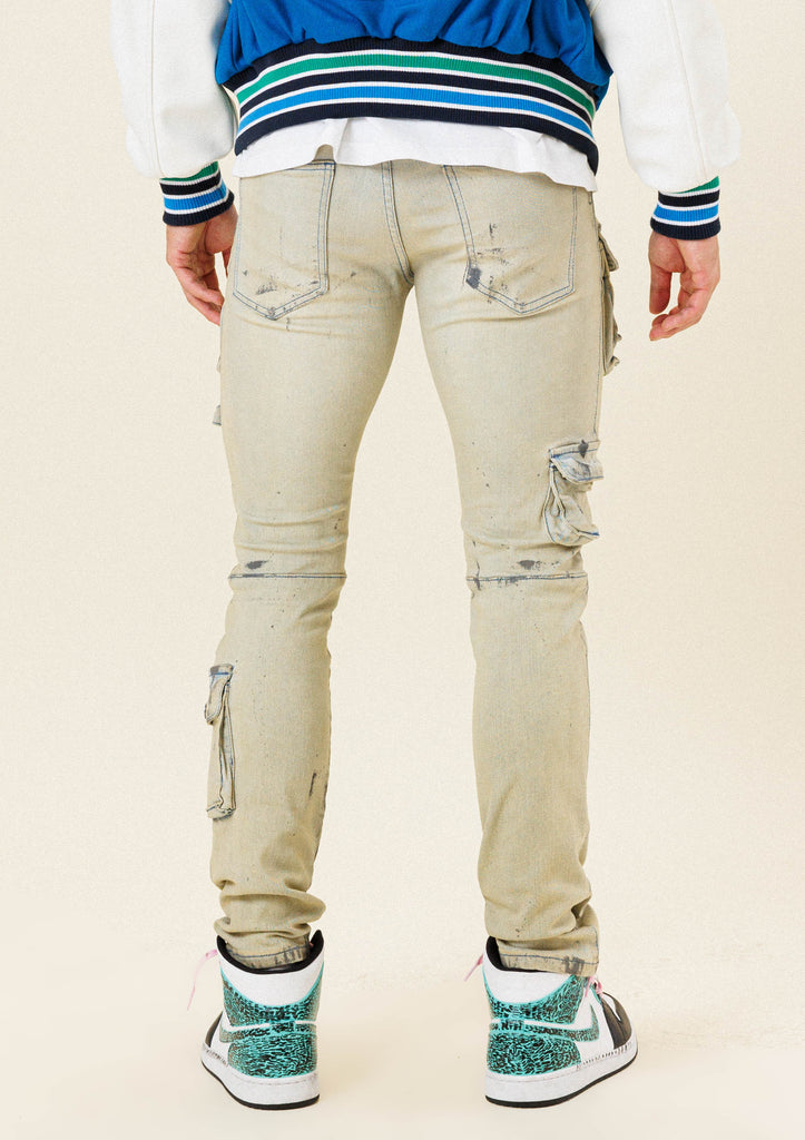 MULTI CARGO POCKET  SLIM FIT DENIM PANTS