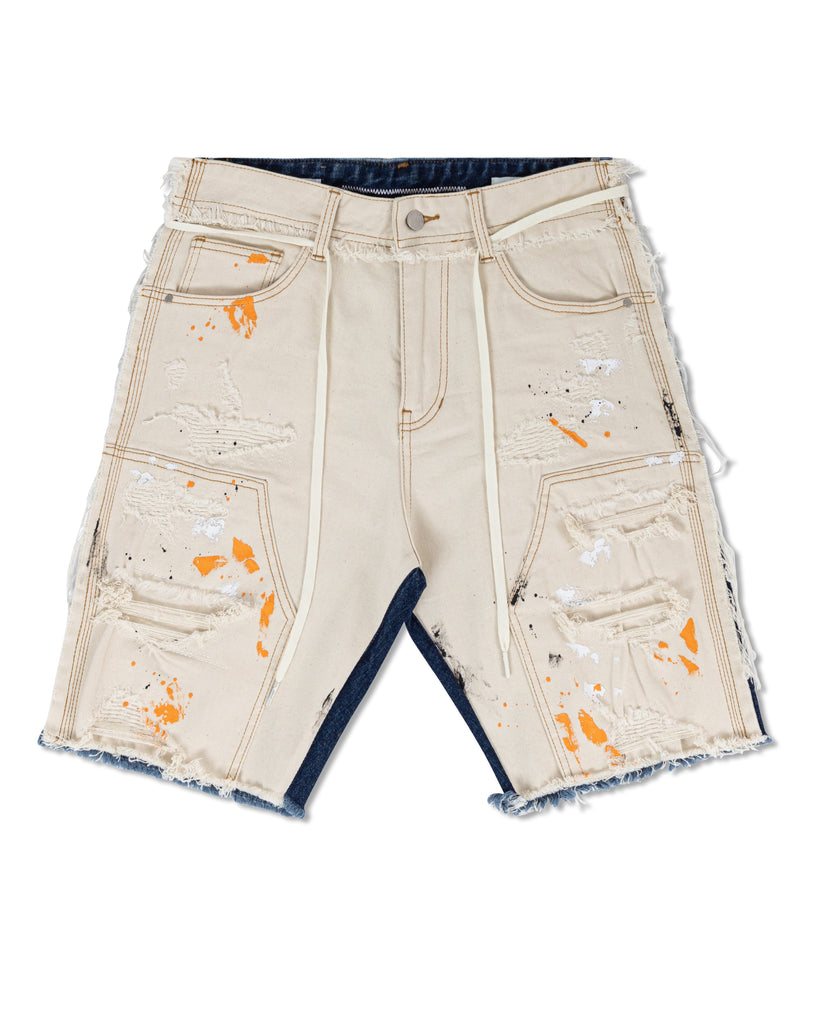 Denim and Twill Half&Half Shorts
