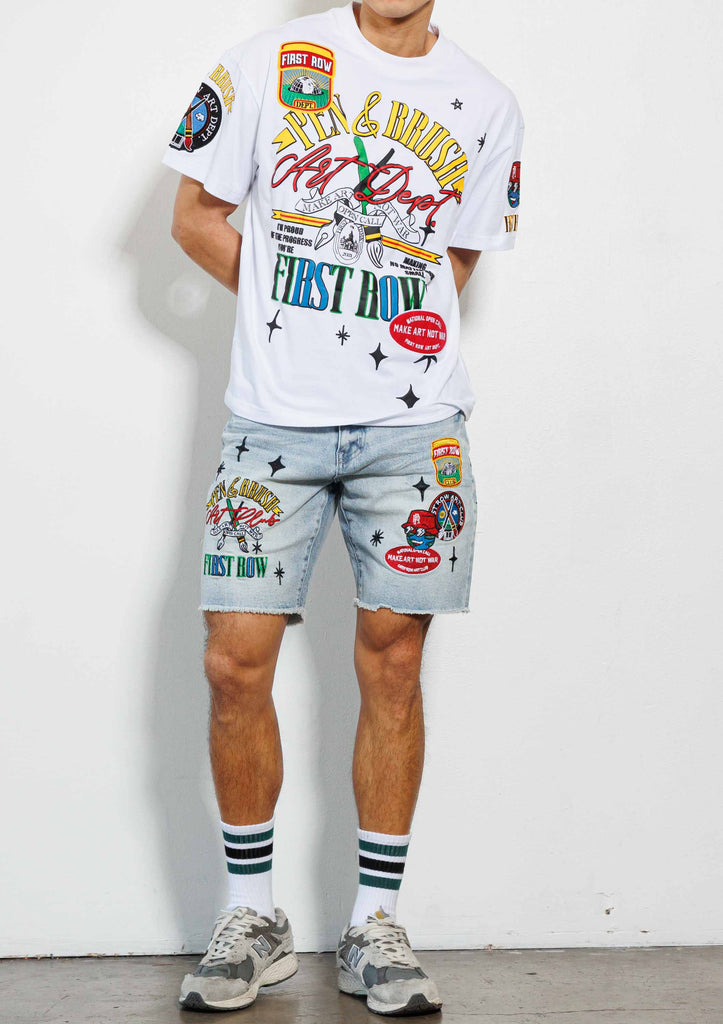 PEN & BRUSH ART DEPT.   MULTI PATCH DENIM  SHORTS