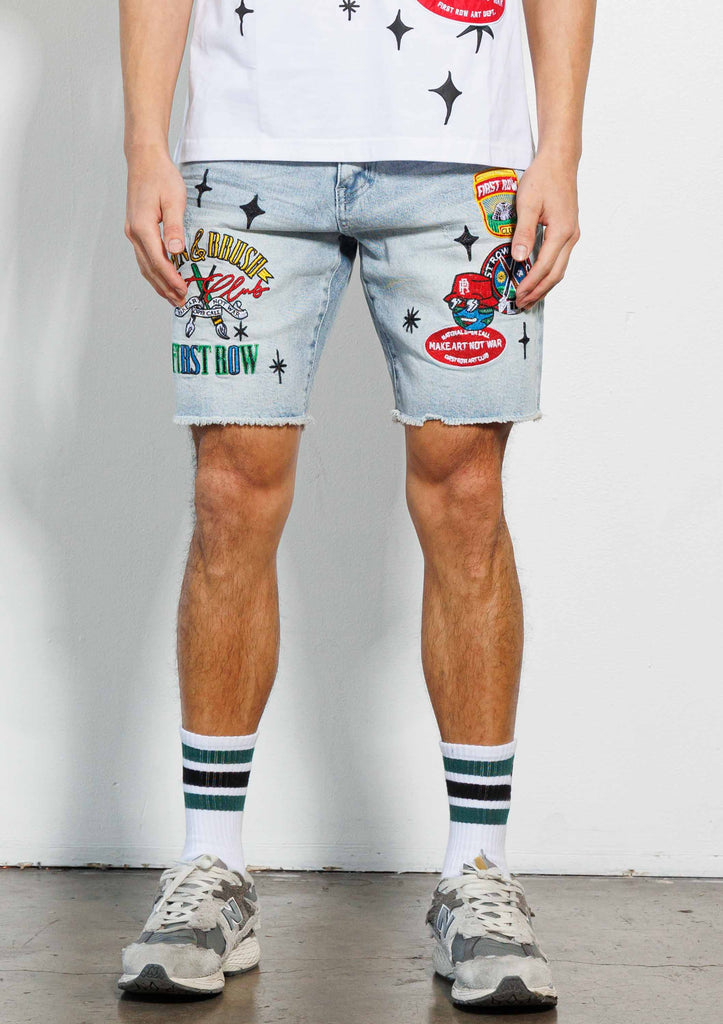 PEN & BRUSH ART DEPT.   MULTI PATCH DENIM  SHORTS