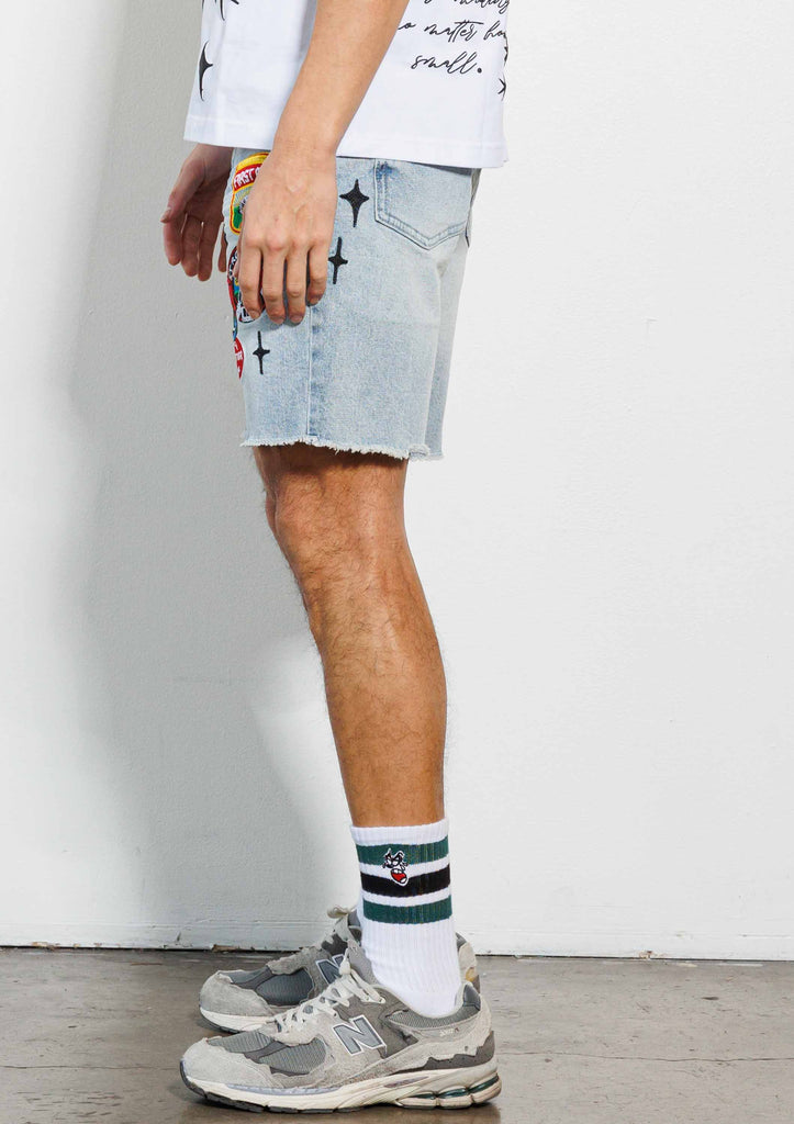 PEN & BRUSH ART DEPT.   MULTI PATCH DENIM  SHORTS