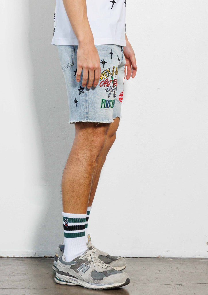 PEN & BRUSH ART DEPT.   MULTI PATCH DENIM  SHORTS