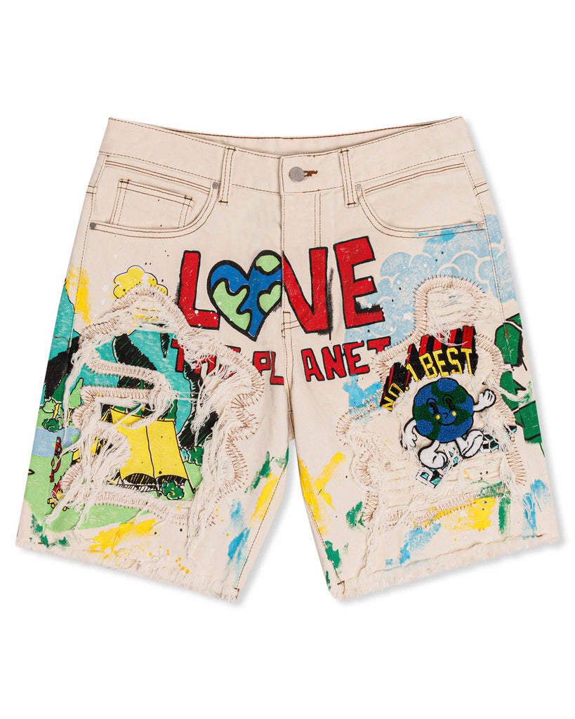 LOVE YOUR PLANET HAND DRAWING  GRAPHIC  SHORTS