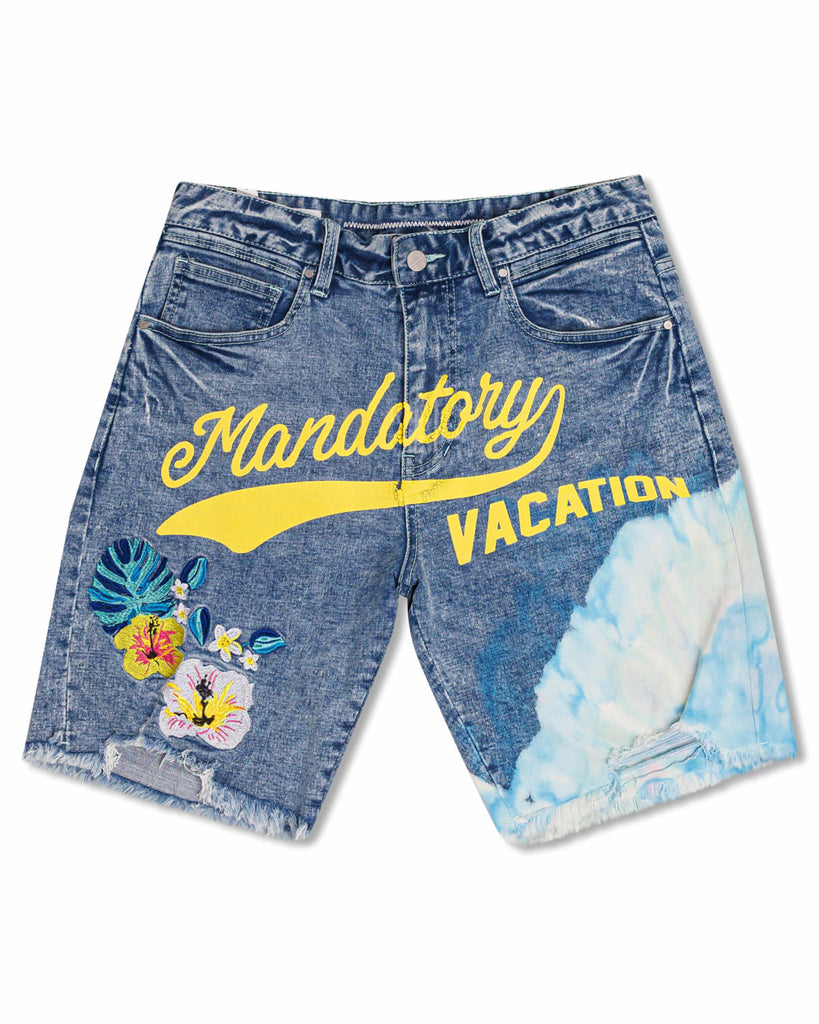 TROPICAL VACATION GRAPHIC  DENIM  SHORTS