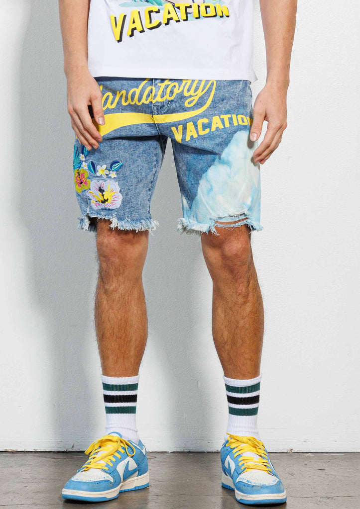 TROPICAL VACATION GRAPHIC  DENIM  SHORTS