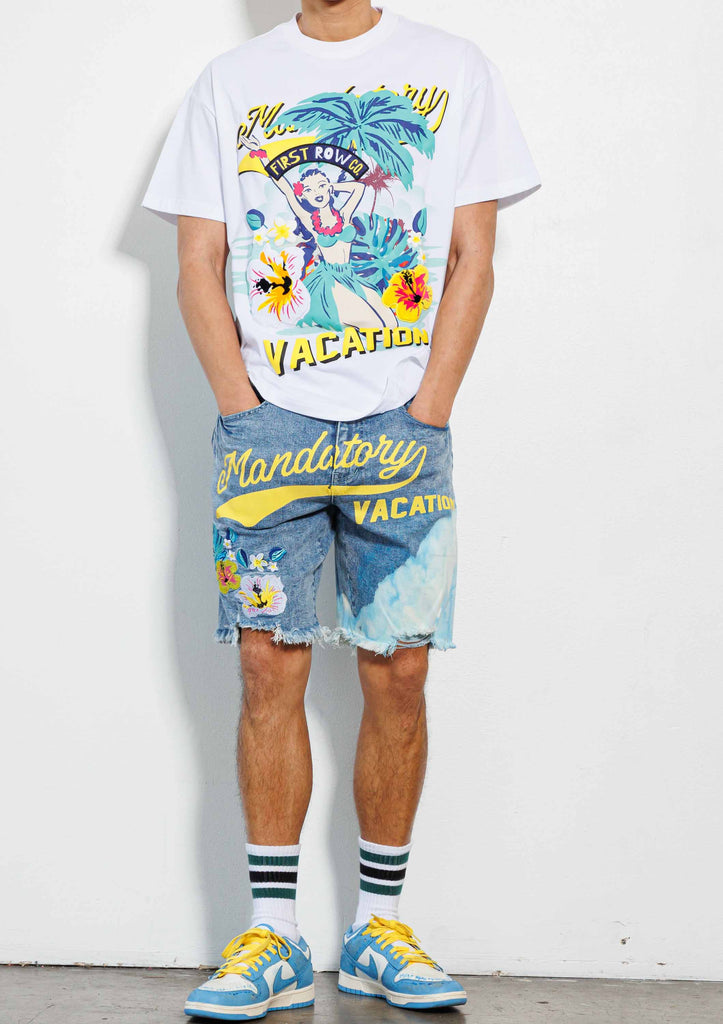 TROPICAL VACATION GRAPHIC  DENIM  SHORTS