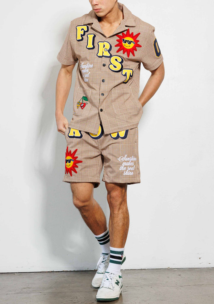 GLEN CHECK MULTI PATCH   WOVEN  SHORTS