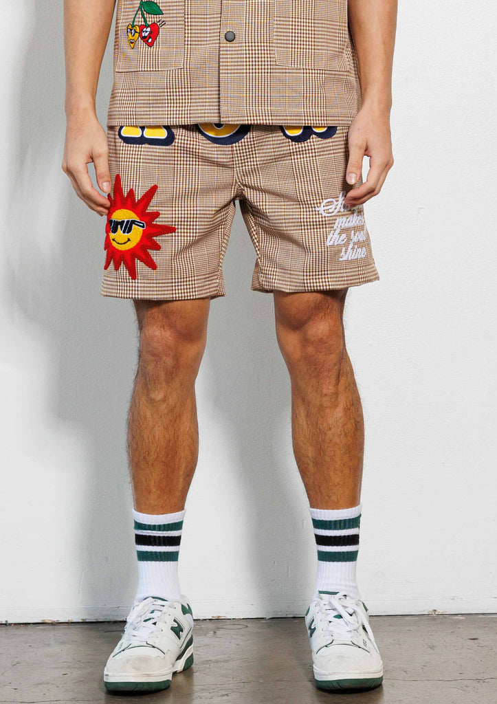 GLEN CHECK MULTI PATCH   WOVEN  SHORTS
