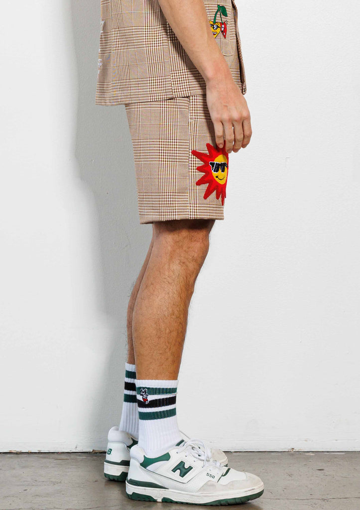 GLEN CHECK MULTI PATCH   WOVEN  SHORTS