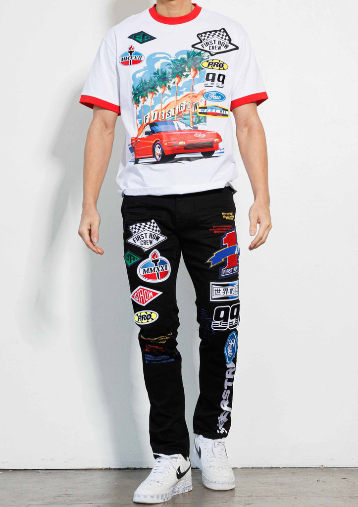 RACING MULTI PATCHES . GRAPHIC RINGER TEE