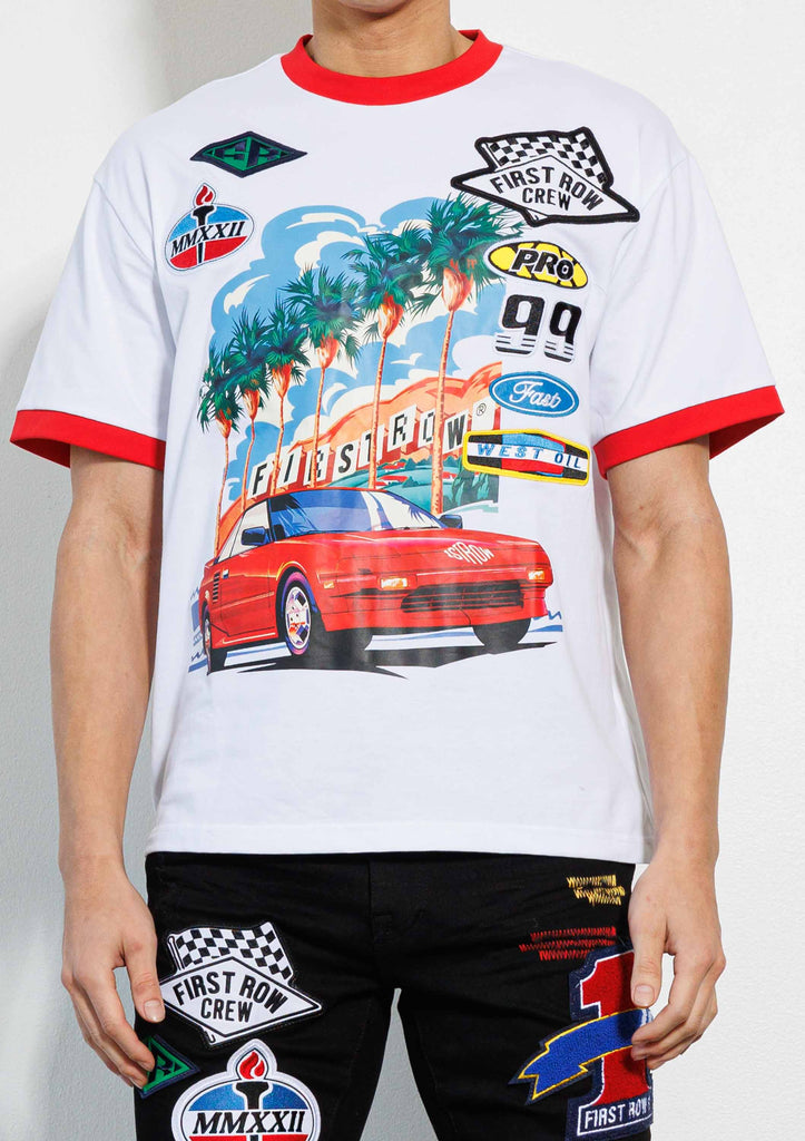 RACING MULTI PATCHES . GRAPHIC RINGER TEE
